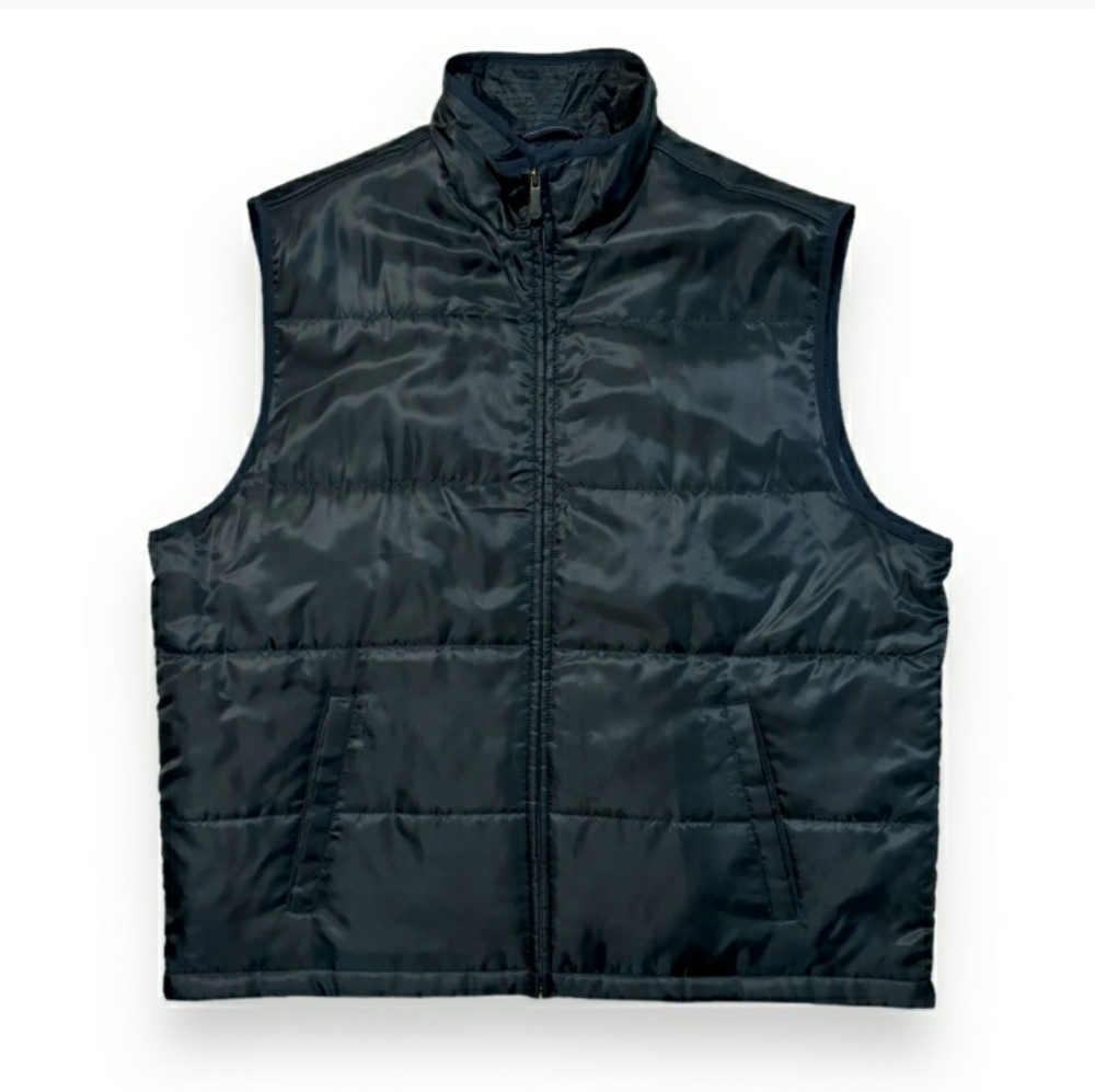 DOCKERS Navy Blue Zip Front Mock Neck Quilted Vest